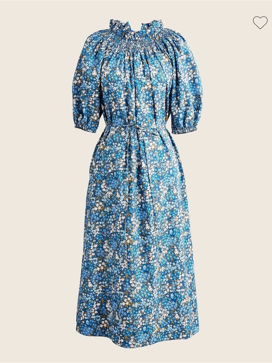 J. Crew Dresses & Skirts - J. Crew Blue Floral Smocked Midi Dress with Puff Sleeves
